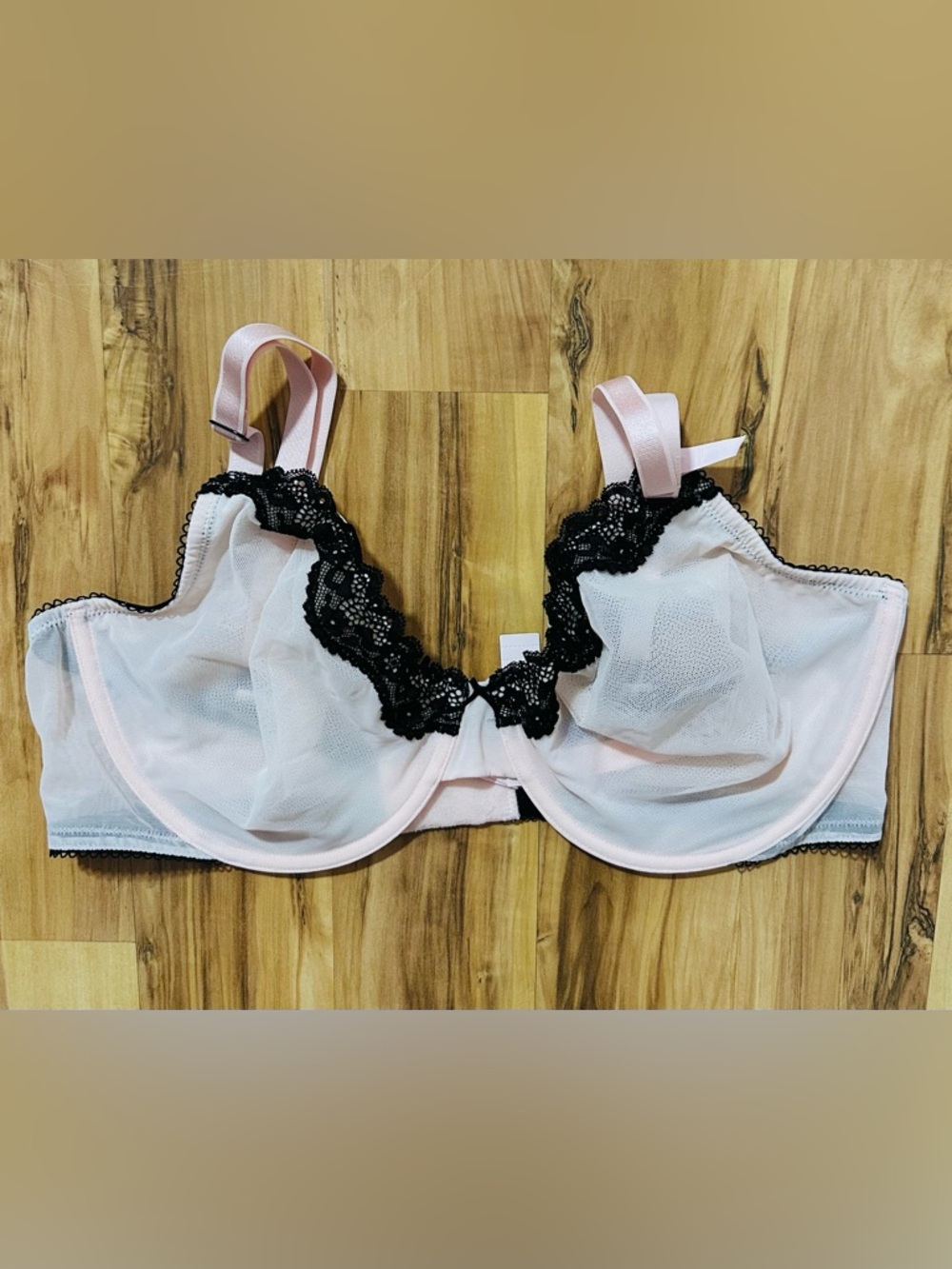 Victoria’s Secret Unlined Bra 38DD Pink Black Lace New with Tags